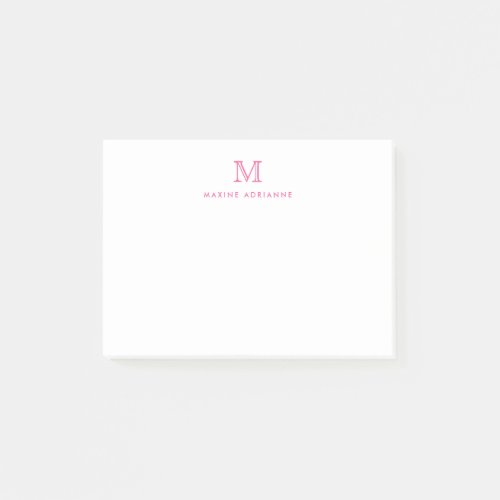 Classic Modern Simple Clean Hot Pink Monogram Post_it Notes