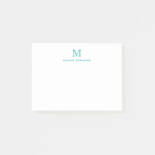 Classic Modern Simple Clean Teal Green Monogram Post_it Notes
