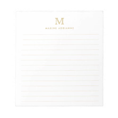 Classic Modern Simple Faux Gold Monogram Lined Notepad