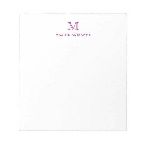 Classic Modern Simple Hot Pink Monogram Initial Notepad