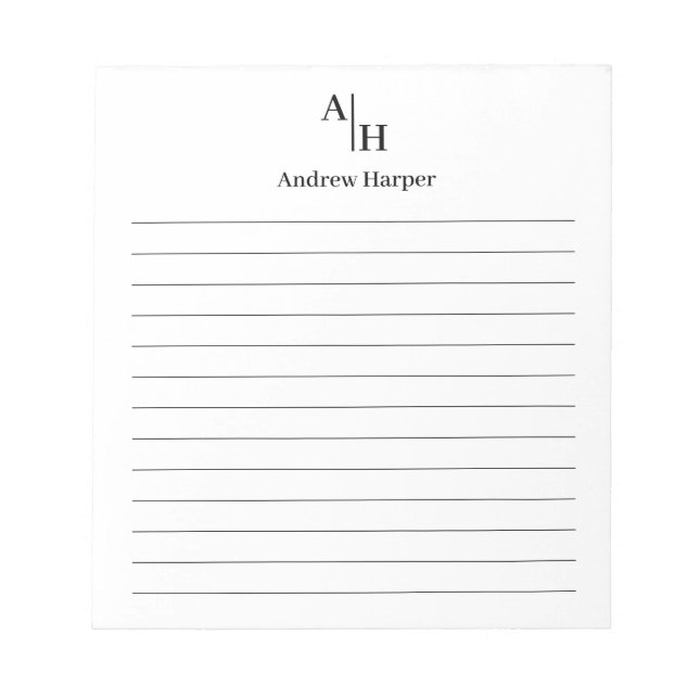 Classic Modern Simple Monogram Initial Lined Notepad (Front)