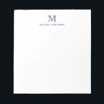 Classic Modern Simple Navy Blue Monogram Initial Notepad<br><div class="desc">The design features a personalized monogram initial and name in a simple and modern typographic font.</div>