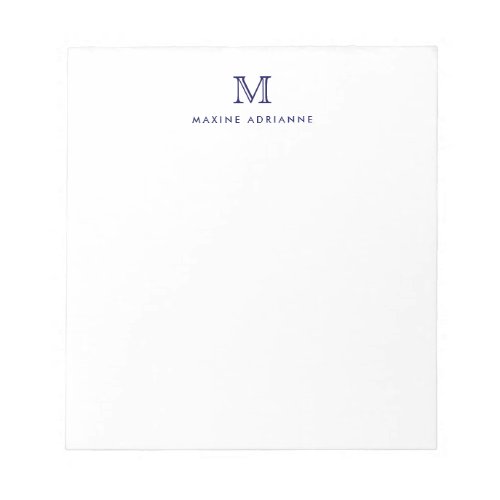 Classic Modern Simple Navy Blue Monogram Initial Notepad
