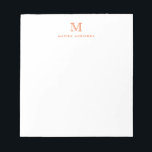 Classic Modern Simple Orange Monogram Initial Notepad<br><div class="desc">The design features a personalized monogram initial and name in a simple and modern typographic font.</div>