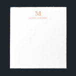 Classic Modern Simple Orange Monogram Initial Notepad<br><div class="desc">The design features a personalized monogram initial and name in a simple and modern typographic font.</div>