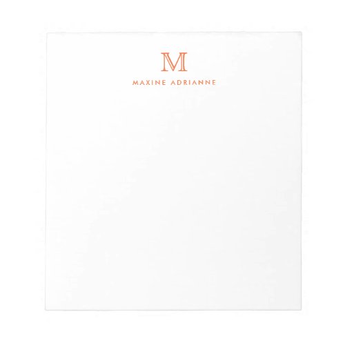 Classic Modern Simple Orange Monogram Initial Notepad