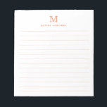 Classic Modern Simple Orange Monogram Lined Notepad<br><div class="desc">Classic Modern Simple Basic Classic Orange Monogram Lined Notepad</div>