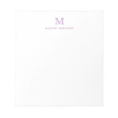 Classic Modern Simple Purple Monogram Initial Notepad