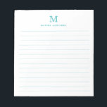 Classic Modern Simple Teal Green Monogram Lined Notepad<br><div class="desc">Classic Modern Simple Basic Classic Teal Green Monogram Lined Notepad</div>