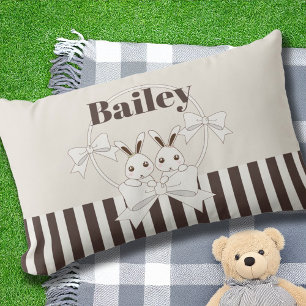 Classic Modern Stripe Cute Bunny Kids Outdoor Lumbar Pillow
