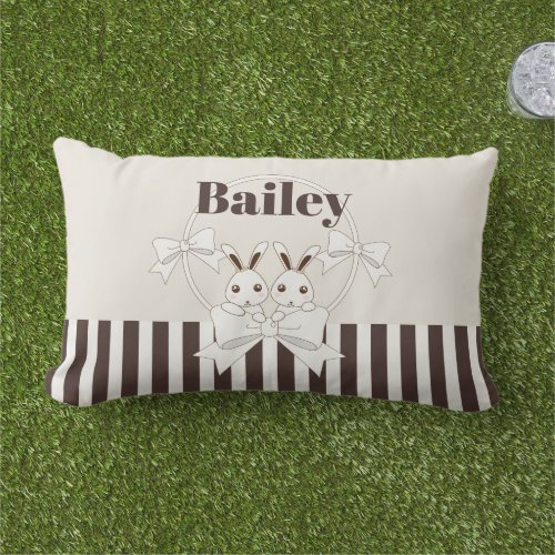 Classic Modern Stripe Cute Cartoon Bunny Lumbar Pillow