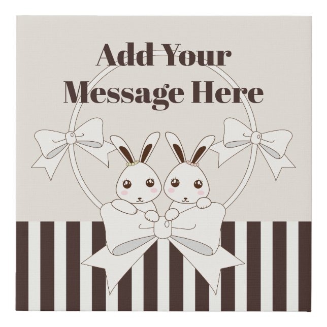 Classic Modern Stripe Cute Cartoon Twin Bunny Faux Canvas Print (Front)