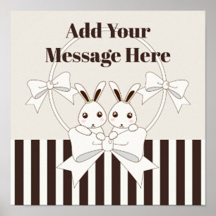 Classic Modern Stripe Cute Cartoon Twin Bunny Kids Poster