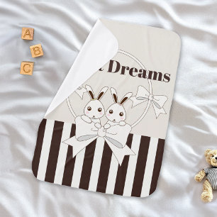 Classic Modern Stripe Cute Twin Bunny Girl Baby Blanket