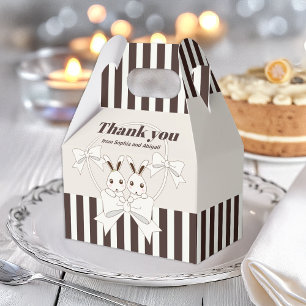 Classic Modern Stripe Cute Twin Bunny Girl Party Favor Boxes