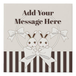 Classic Modern Stripe Cute Twin Bunny Kids Faux Canvas Print