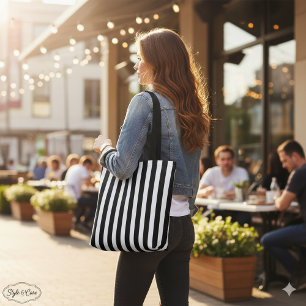Classic Modern Striped Black and White Carryall Tote Bag