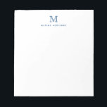Classic Modern Stylish Navy Blue Monogram Initial Notepad<br><div class="desc">The design features a personalized monogram initial and name in a simple and modern typographic font.</div>