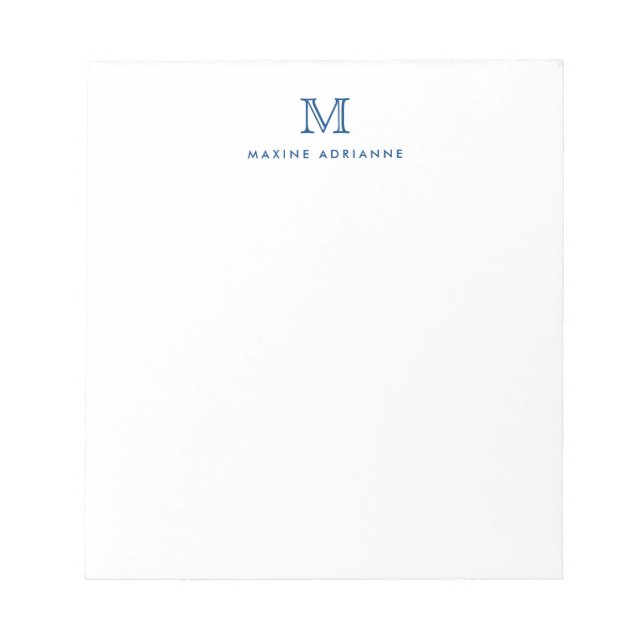 Classic Modern Stylish Navy Blue Monogram Initial Notepad (Front)