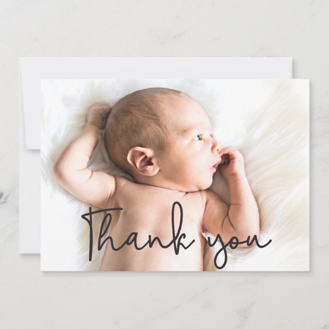 Classic Modern Thank You Overlay Baby Photo Birth Announcement (Front)