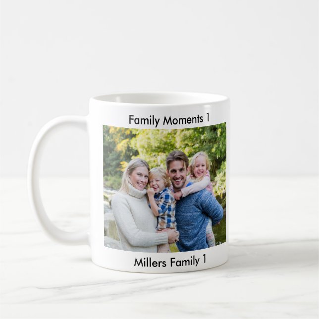 Classic Modern Two Photo Minimalist Family Keepsak Coffee Mug (Left)