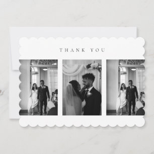 Classic Modern Wedding Photo Collage Scalloped Thank You Card