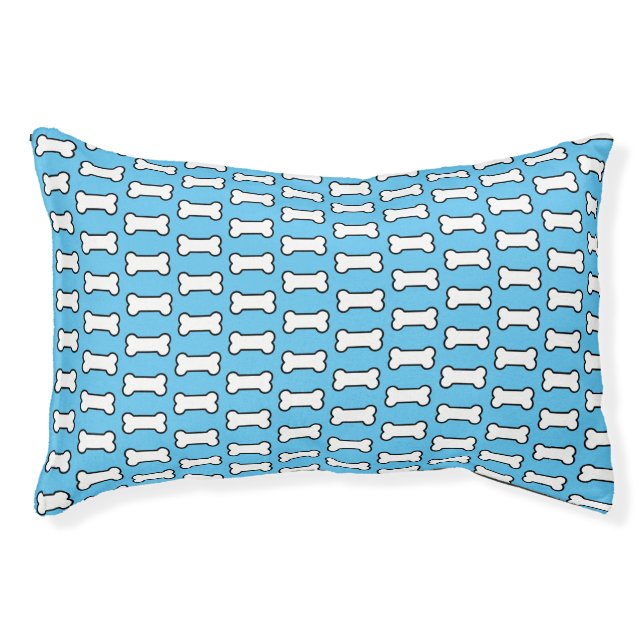 Classic Modern White Dog Bone Pattern on Blue Pet Bed (Front)
