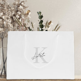 Classic Modern White Monogram Name Wedding Large Gift Bag