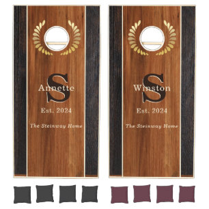 Classic Modern Wood Hue Monogram Stripe Brown Cornhole Set