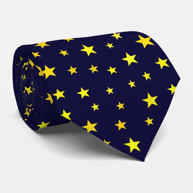 Classic Modern Yellow Stars on Navy Blue Neck Tie (Rolled)