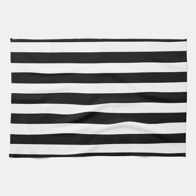 Classic Monochrome Black White Horizontal Striped  Towel (Horizontal)