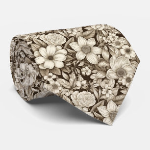 Classic Monochrome Floral with Vintage Mood Neck Tie