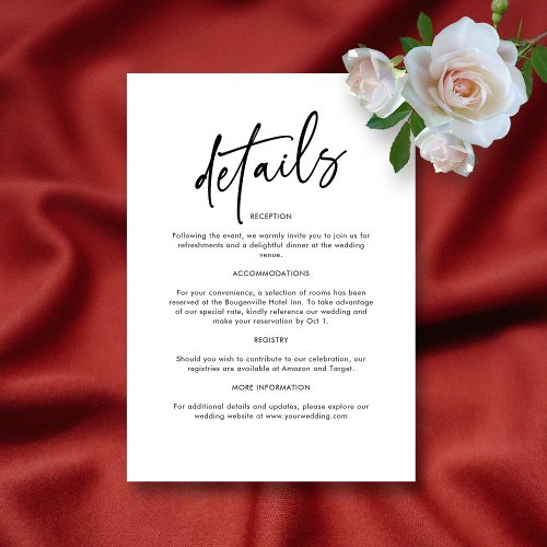 Classic Monochrome Minimal Handwritten Wedding  Enclosure Card