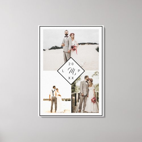 Classic monogram 3 photo grid collage wedding canvas print