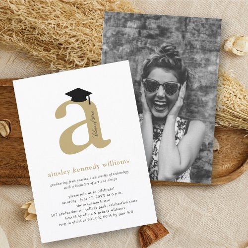 Classic Monogram Alphabet A Photo Graduation Party Invitation