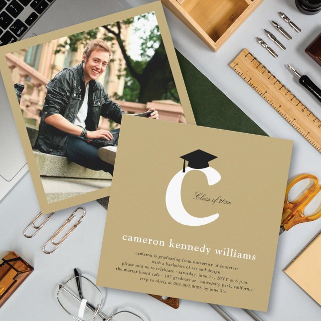 Classic Monogram Alphabet C Photo Graduation Party Invitation (Creator Uploaded)
