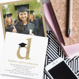 Classic Monogram Alphabet D Photo Graduation Party Invitation