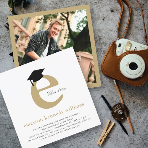 Monogram Alphabet Graduate Graduation Photo Party Personalized Invites