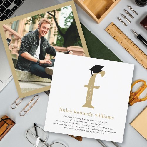 Classic Monogram Alphabet F Photo Graduation Party Invitation