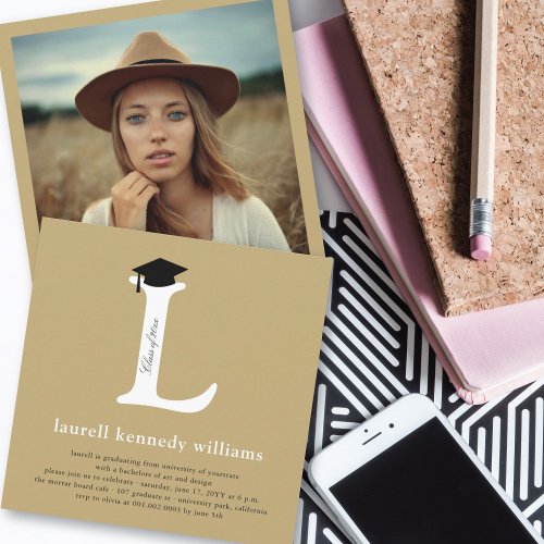 Monogram Alphabet Graduate Graduation Photo Party Custom Announcements