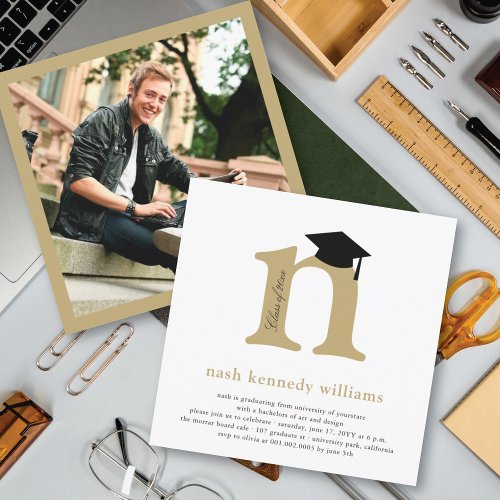 Monogram Alphabet Graduate Graduation Photo Party Personalized Announcement
