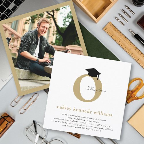 Monogram Alphabet Graduate Graduation Photo Party Custom Invite
