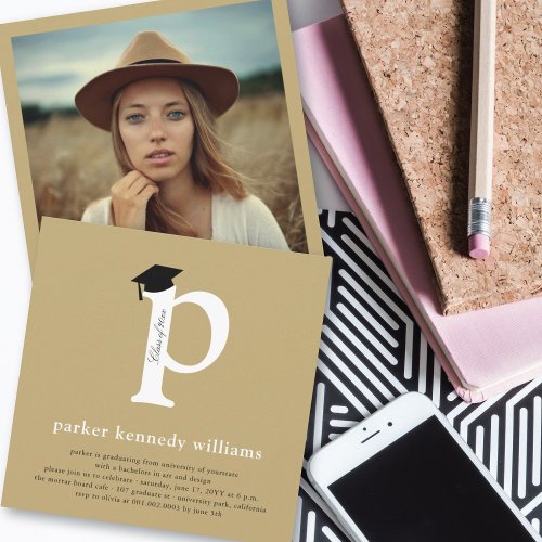 Monogram Alphabet Graduate Graduation Photo Party Custom Invites