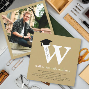 Classic Monogram Alphabet W Photo Graduation Party Invitation