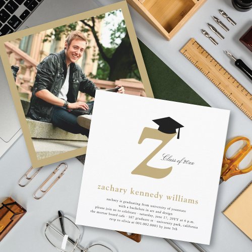 Monogram Alphabet Graduate Graduation Photo Party Custom Announcements