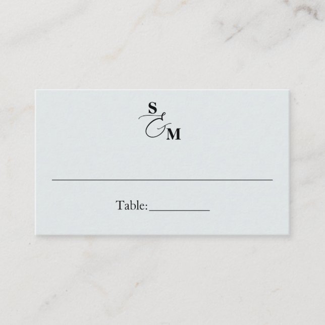 Classic Monogram Ampersand Blue Wedding Place Card (Front)