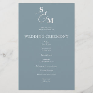 Classic Monogram Ampersand Blue Wedding Program