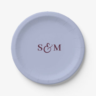 Classic Monogram Ampersand Periwinkle Wedding Paper Plates