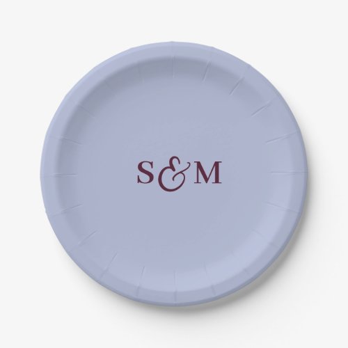 Classic Monogram Ampersand Periwinkle Wedding Paper Plates