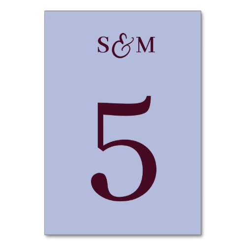 Classic Monogram Ampersand Periwinkle Wedding Table Number